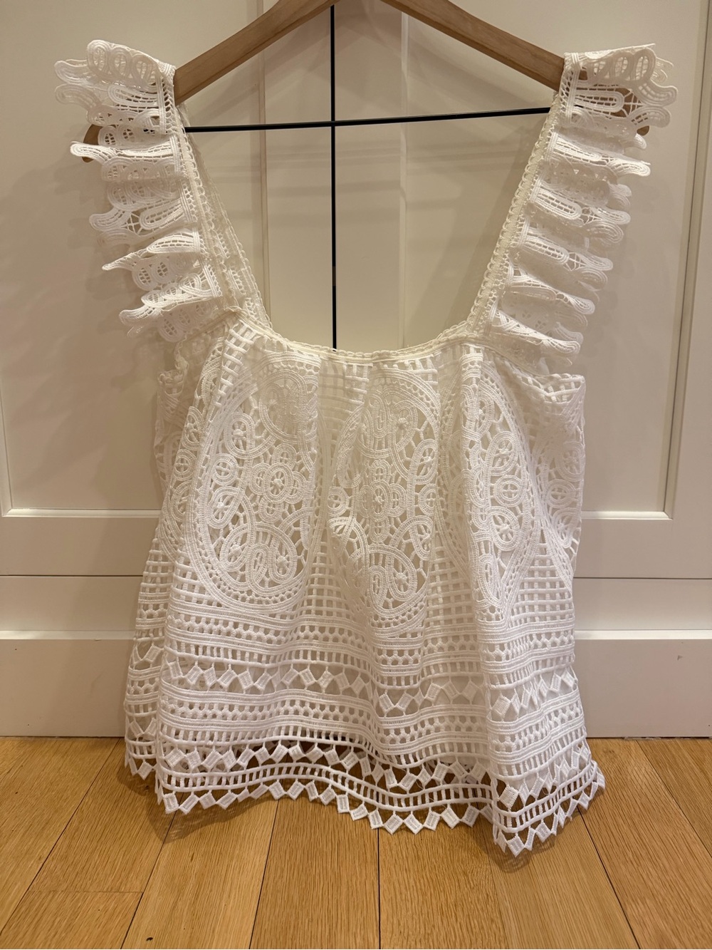 White Crochet Lace Ruffle-Strap Women's Blouse